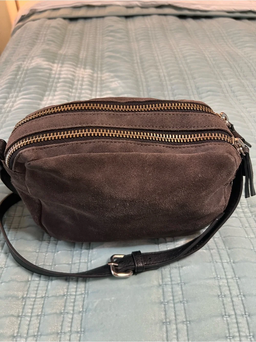 silence + noise Gray Suede Crossbody Bag with Black Trim